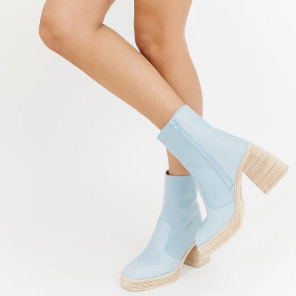 FREE PEOPLE ‼️ $100. OFF Leather RUBY Bootie in Celeste - Picture 1 of 5